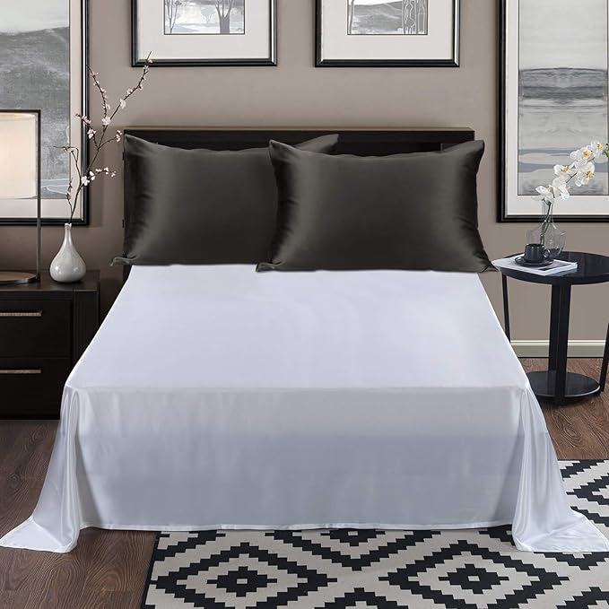 ALASKA BEAR Silk Pillowcase for Hair and Skin, Set of 2 Pure Genuine 22 Momme Mulberry Silk Pillow Cases Standard Size for Bliss Sleep Better Than Poly Satin, Zipper Closure(2pc, Charcoal)