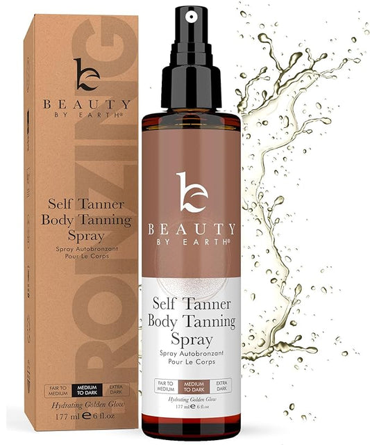 Self Tanner Spray - USA Made with Natural & Organic Ingredients, Fast Drying Spray Tan for Pale Skin, Non Toxic Gradual Tanning Spray, Sunless Tanning Water for Women & Men, Medium to Dark