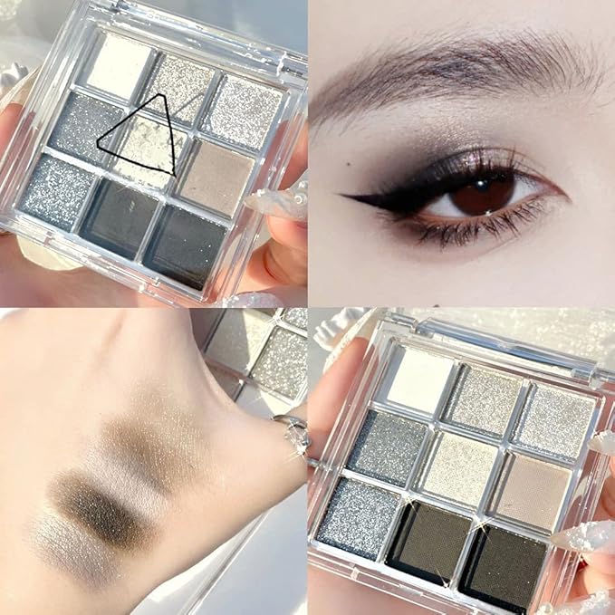Kayswang 9 colors glitter eyeshadow palette makeup palette matte high pigment color cream texture natural eye shadow powder eye shadow palette in autumn and winter long lasting & waterproof (silver)