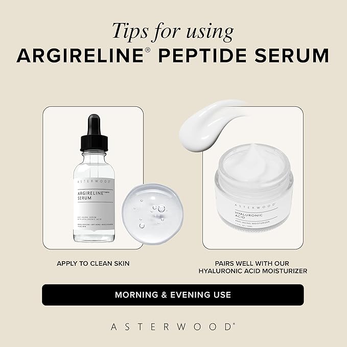 Asterwood Argireline Serum with Hyaluronic Acid - Peptide Serum for Face - Wrinkle Reducing, Anti-Aging, Nourishing - Fragrance-Free - 2 Fl Oz