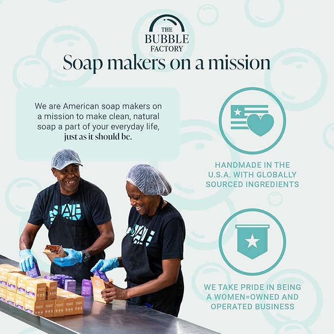 The Bubble Factory Handmade Natural Bath & Body Soap Bar, Vegan, All-Natural, Palm Oil Free, Made in USA with Shea Butter + Essential Oils, Lavender Rosemary, 3 Bars