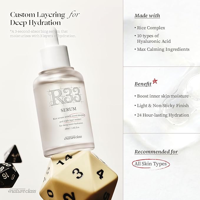 R33 Serum with Rice Complex & 10 Types of Hyaluronic Acid – Fast-Absorbing, Non-Sticky Hydrating Serum for 24-Hour Moisture, Calming, Korean Skincare (50ml / 1.69 fl.oz.)