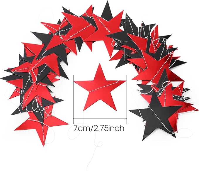 Patelai Glitter Star Garland Banner New Years Decor 130 Feet Star Hanging Banner Twinkle Backdrop for Birthday Classroom Wedding Halloween Christmas Party Supplies(Red,Black)