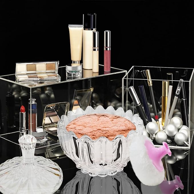 3 Pcs Large Body Powder Puff and Container,Glass Reusable Box Crystal Case Jar with Soft Puff Pumpkin Shaped