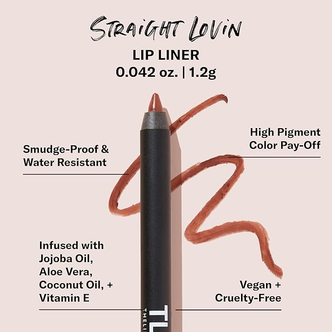 The Lip Bar - Lip Liner, Straight Lovin' (Mid Tone Taupe) - High Pigment & Super Creamy - Smudge Proof & Water Resistant - Jojoba Oil, Aloe Vera, Coconut Oil, Vitamin E - Vegan, Cruelty Free - .042 oz
