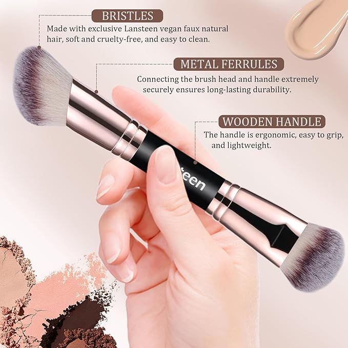 Makeup Brush Set, 4PCS Dual Ended Foundation, Powder, Contour, Concealer, eye Make up Brushes For Liquid Blending Cream Bronzer, Kabuki Face Brushes Makeup