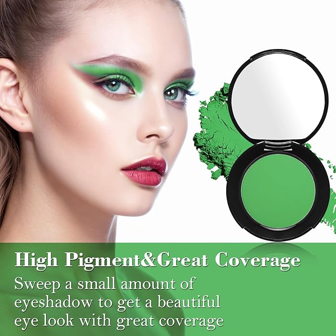 MEICOLY Light Green Eyeshadow with Mirror,Forest Green Matte Eye Shadow Palette,Pressed Powder Single Eyeshadow for Women and Girls,Eye Makeup Eyelid Color,High Pigment,Long Wearing