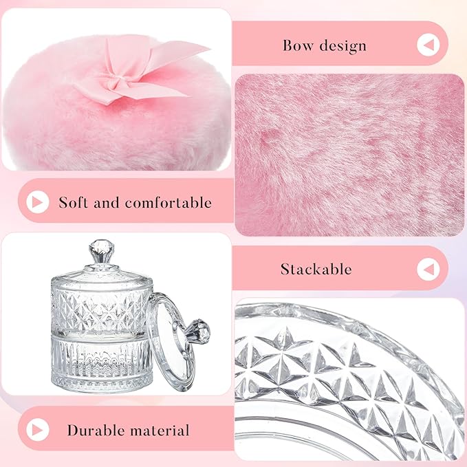 Tioncy 3 Pcs Large Body Powder Puff and Container Powder Container with Puff Crystal Case Soft Washable Reusable Velour Face Body Glitter Wet Dry Makeup(Diamond,Clear)