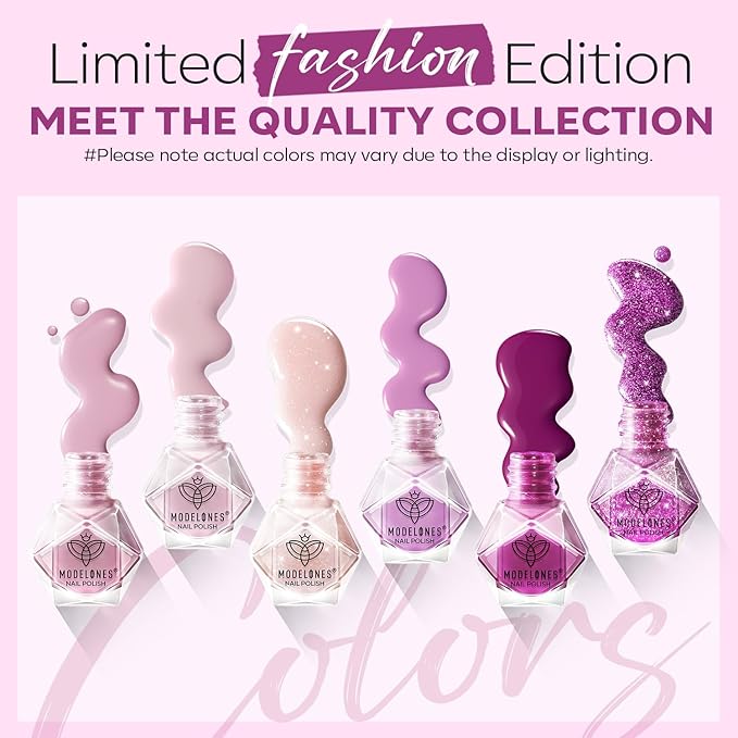 modelones Purple Nail Polish Set 6 Colors, Glitter Pink Shimmer Sparkle Mini Nail Lacquer Kit, Infinite Shine Quick Dry Long Lasting Nail Art DIY Home Salon Manicure Gift for Women Girls