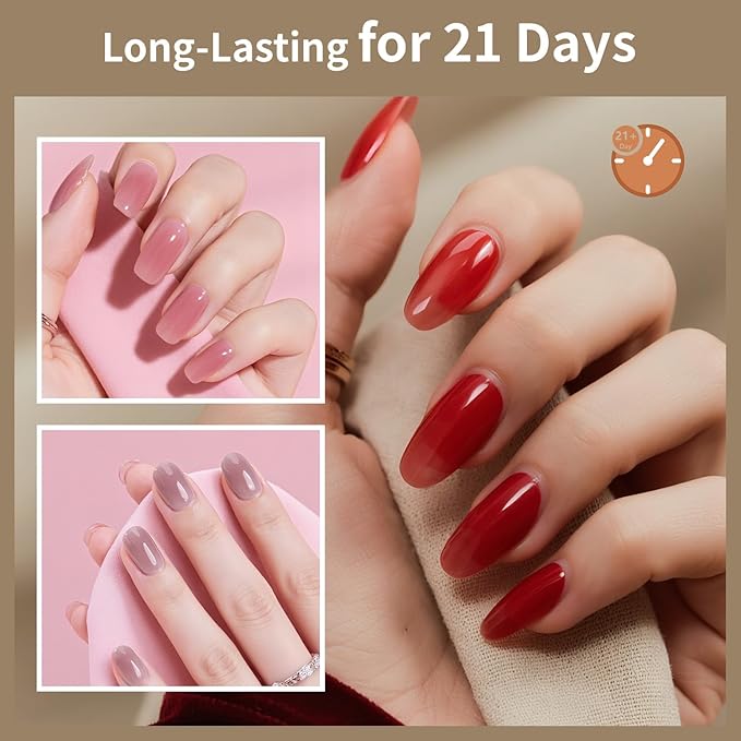 JODSONE Jelly Gel Nail Polish Kit 32 Classic Colors Crystal Transparent High Shine Base & Top Matte Glitter Coat