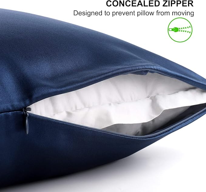 ALASKA BEAR Silk Pillowcase Queen Size Gift Set for Skin and Hair Care Beauty Sleep 100 Percent Organic Mulberry Pillow Slip Case (1pc, Navy)