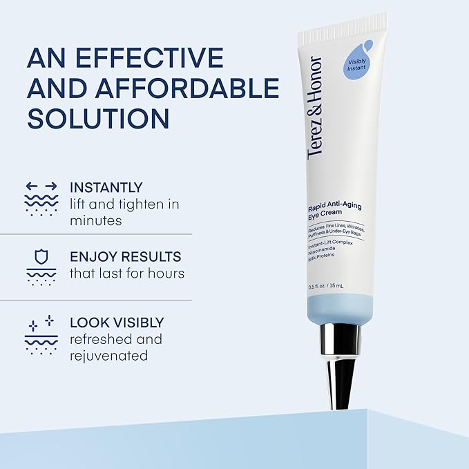 TEREZ & HONOR Rapid Anti-Aging Eye Cream - Instant Eye Tightener & Lifting Serum for Under Eye Bags, Puffiness, Dark Circles, Fine Lines & Wrinkle Reduction - Niacinamide + Peptides – Made in USA