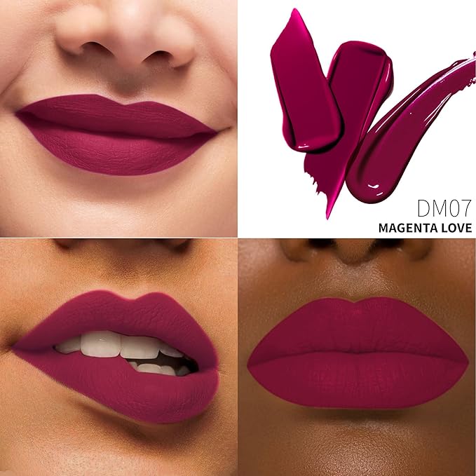 Magenta Lipstick Matte for Women Color Stay Long Lasting Lipstick Smudgeproof Liquid Lipsticks Cruelty Free Lip Color, DM07 Magenta Love