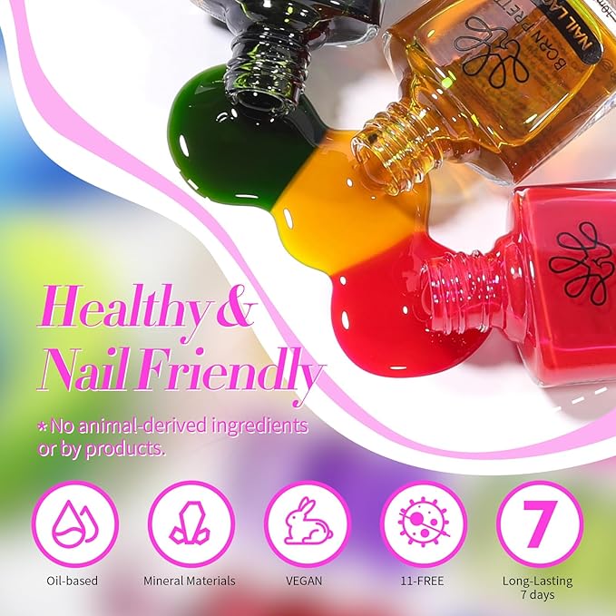 Born Pretty Neon Jelly Nail Polish Set, 6 Colors Halloween Ice Jelly Neon Nail Polish Quick Dry Fingernail Polish Kit Crystal Transparent Hot Pink Yellow Green Blue Nail Lacquer Glossy Polish Set