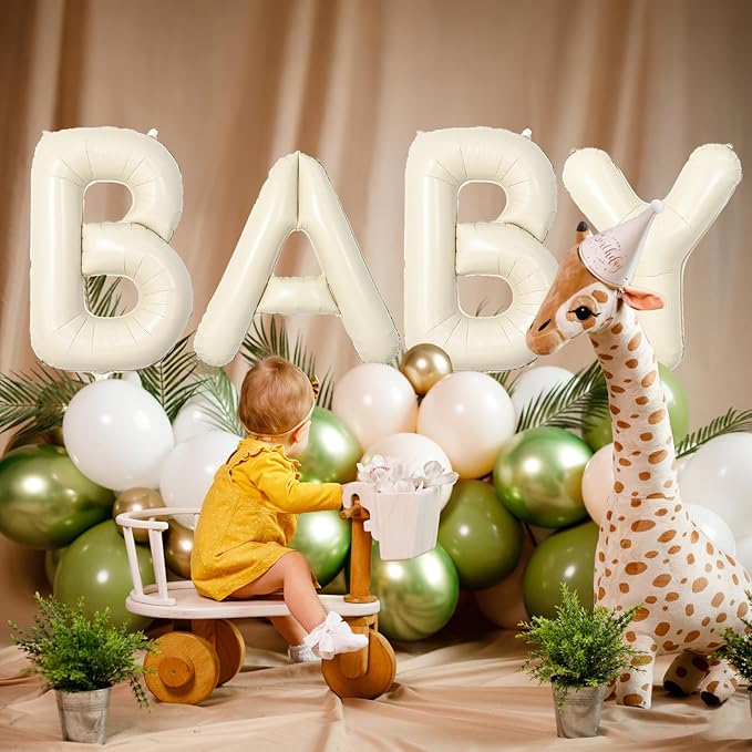 40 Inch Letter Balloons J, Big Custom A-Z Alphabet Foil Name Balloon Cream White, Self Inflating Beige Customize Helium Balloon Letters J for Women Girls Birthday Bride Baby Shower Party Decorations