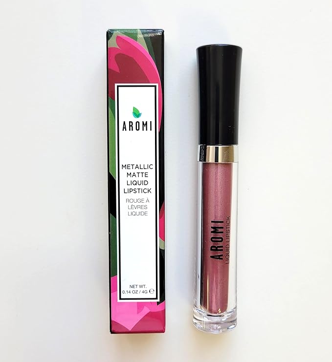 Aromi Metallic Liquid Lipstick | Rosy Chestnut Lip Color with Shimmery Finish, Vegan, Pink Nude Shade, Long-lasting, Waterproof (Alpine Bloom)