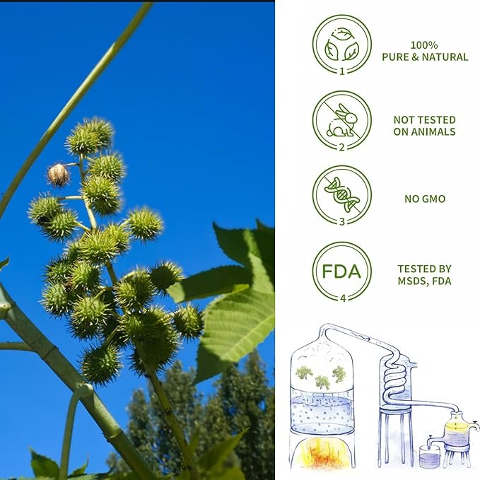 yethious Castor Oil Organic Cold Pressed Unrefined Growth for Eyelashes, Eyebrows, Hair. Skin Moisturizer & Hair Treatment Starter Kit