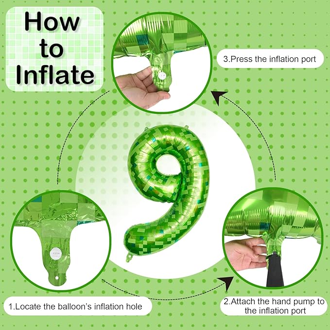 9th Birthday Balloons for Boys, Large Lime Green Pixel Number 9 Balloon, 40 Inch Dark Kelly Green Foil 9 Balloon Number for Kids 9 Year Old Birthday Video Game Forest Patrick's Day Party Decorations