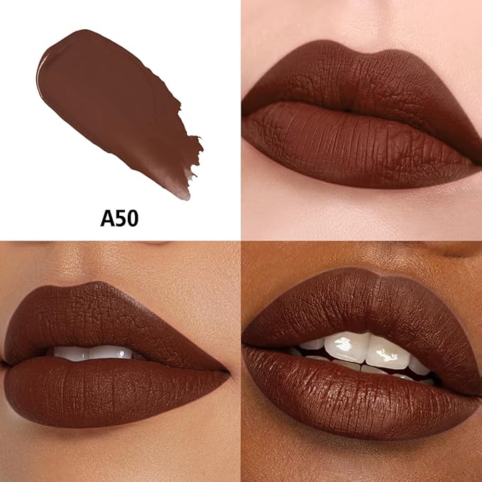 Nude Brown Dark Red Lipstick 3Pc Long Lasting Lipsticks for Women Pigmented Smudgeproof Transferproof Vegan Cruelty Free Lip Color, A61/50/48