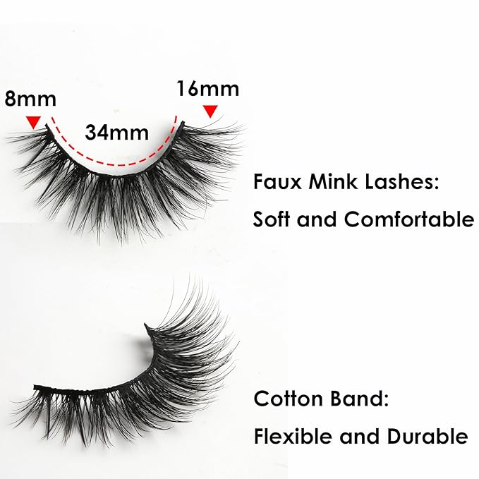 SUNWELL False Eyelashes 16mm Mink Lashes Cat Eye Lashes Strips 8D Fluffy Faux Mink Lashes Soft Wispy Luxury Volume Fake Lashes 10 Pairs Pack
