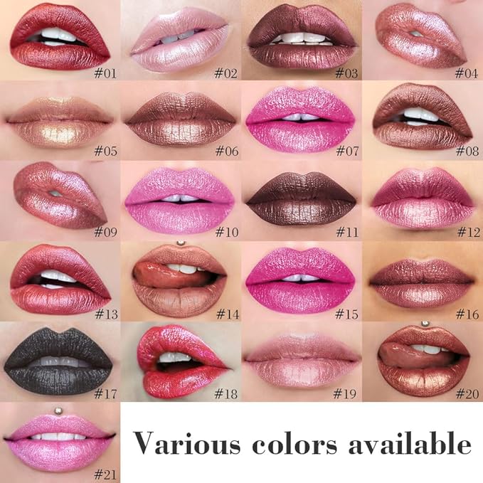 evpct 2Pcs Plum Red Brown Metallic Glitter Lip Liner and Lipstick Combo, Shimmery Lip Gloss Stain Set Makeup for Women Long Lasting Waterproof 24, Metallic Shimmer Iridescent Glossy Liquid Lipstick