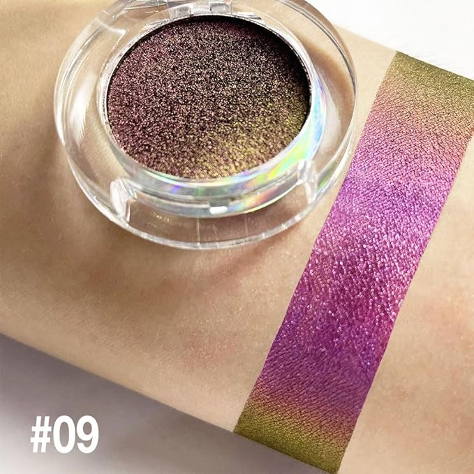 evpct Mermaid Purple Gold Holographic Chameleon Chrome Eye Shadow Palette Makeup for Older Women, Duochrome chromatic Duo Multichrome Glitter Shimmer Metallic Gothic festival Single Eyeshadow Palette