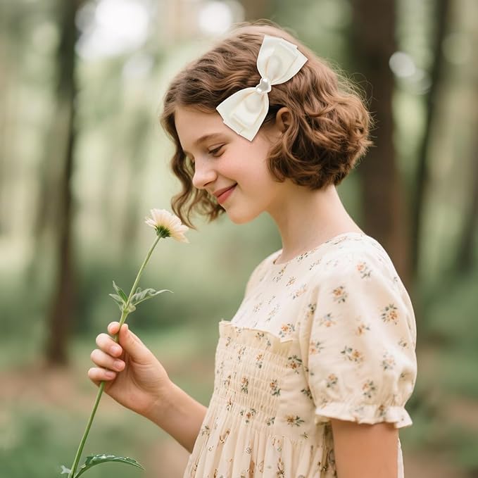 2pcs beige hair bows for girls, cute bow hair clips for women, beige bow with alligator clip, christmas and valentines hair bows, hair accessories for girls