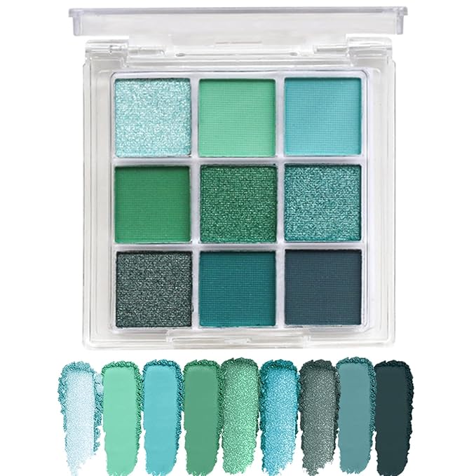 MEICOLY 9 Colors Glitter Green Eyeshadow Palette,Green Eye Shadow for Halloween Wicked Witch Elphaba Makeup,Long Lasting Shimmer Matte Eye Makeup Palette Eyelid Color,Christmas Stocking Stuffers