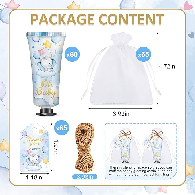 60 Sets Baby Shower Hand Cream, Boy Baby Shower Party Favors Gifts for Guests Bridal Shower, Wedding Hand Cream Gifts,Travel Size Hand Lotion Bulk for Wedding, Baby Shower Thank You Gifts (Elephant)