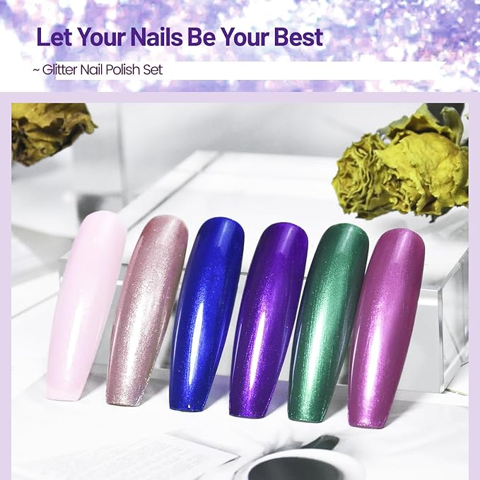 10ml 6 Colors Nail Polish Set Dark Green Pink Glitter Deep Blue Series Nail Polish Gifts for Women