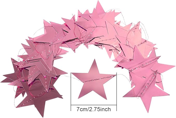 Patelai Glitter Star Garland Banner New Years Decor 130 Feet Star Hanging Banner Twinkle Backdrop for Birthday Classroom Wedding Halloween Christmas Party Supplies(Rose Pink)