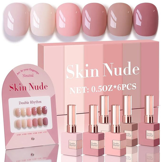 Double Rhythm 6 Pcs 15 ML Gel Polish Set Same Color Same Bottle Soak Off Gel Polish Kit Nail Art Manicure Salon DIY at Home for Women (Light Dark Nude Pink Beige-T6-17)