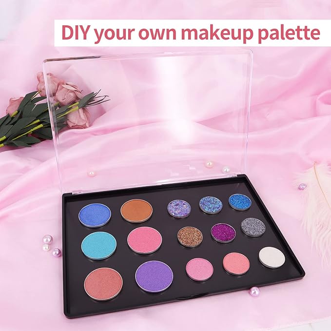 XL Large Empty Magnetic Eyeshadow Palette with Clear Top, Travel Makeup Organizer with 40Pcs Adhesive Metal Stickers For DIY Your Own Powder Palette (XL Large - 9.25'x6.57')