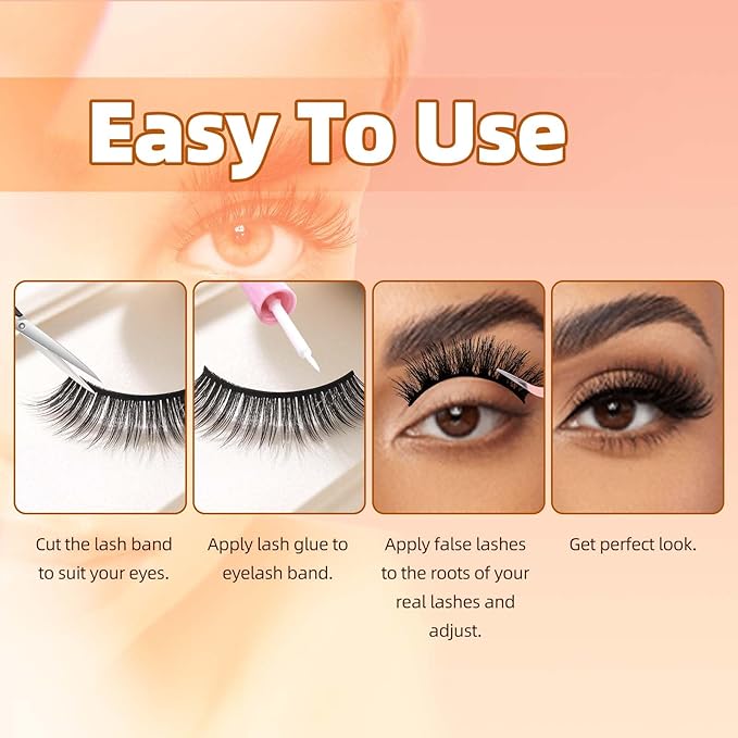 Strip Lashes Kit Natural False Eyelashes With Lash Glue Soft 10 Pairs Fake Eyelashes Strip Eyelashes Kit by GEMERRY