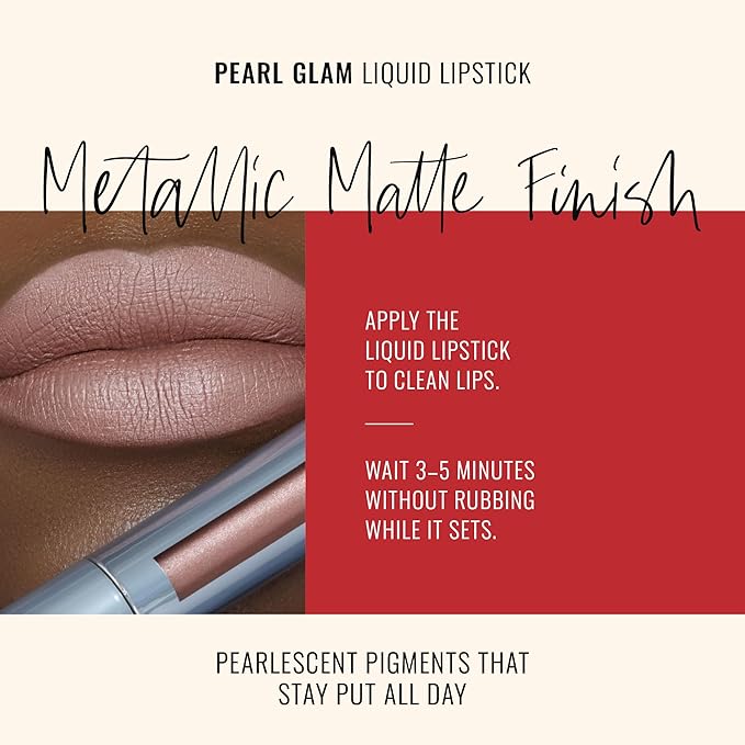 Runway Rogue Pearl Glam Long Wear Shimmer Liquid Lipstick, Metallic Cool-Toned Pink-Nude Lipstick with Silver and Gold Shimmer, ‘Soft Light’