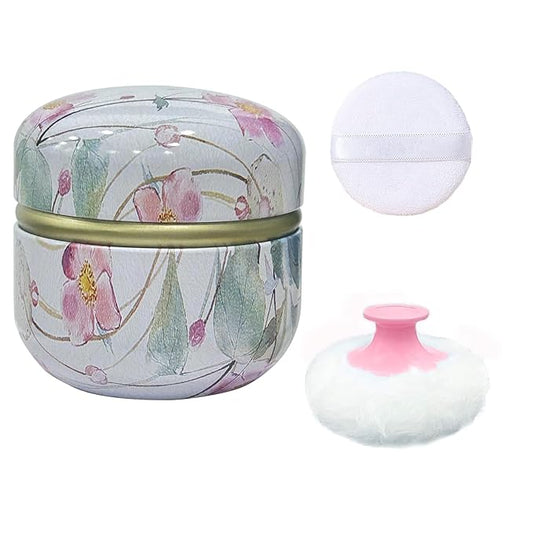 Body Powder Puff and Container for Dusting Powder, Women Powder Puff and Powder Case for Bath and Travel (Wild Flower)