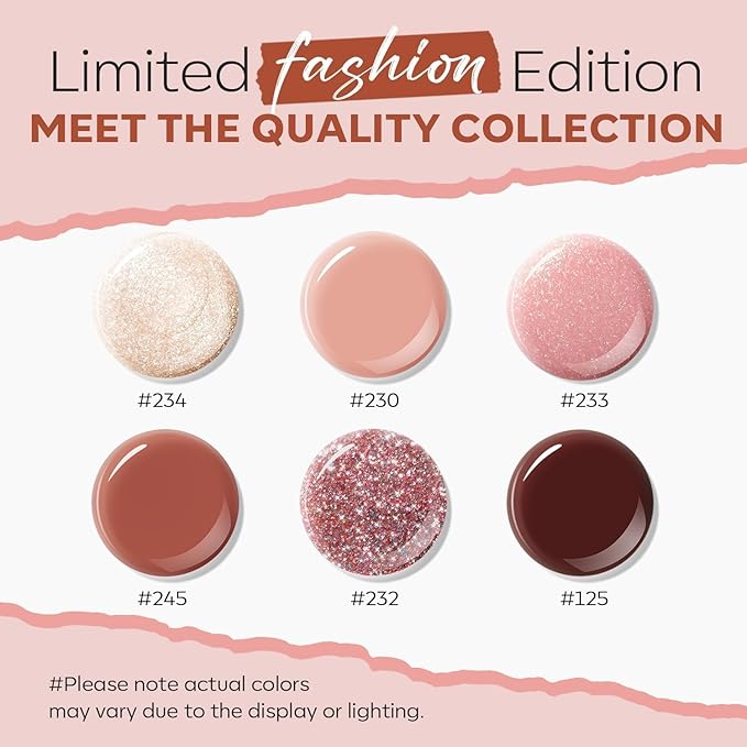 modelones Nail Polish Set 6 Colors, White Brown Nude Burgundy Pink Quick Dry Mini Nail Lacquer Kit, Glitter Shimmer Sparkle Red Nail Art, DIY Home Salon Manicure Gift for Women Girl