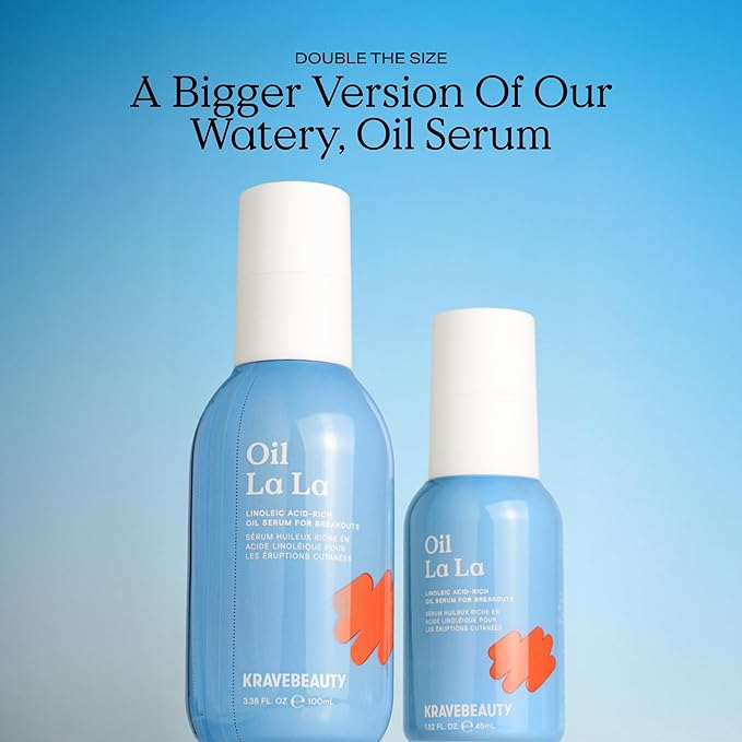 KraveBeauty Jumbo Oil La La, Linoleic Acid-Rich Oil Serum For Breakouts & Clogged Pores, Contains Non-Comedogenic Oils, Improves Dark Spots & Scars, Vegan & Cruelty Free, 3.38 fl oz