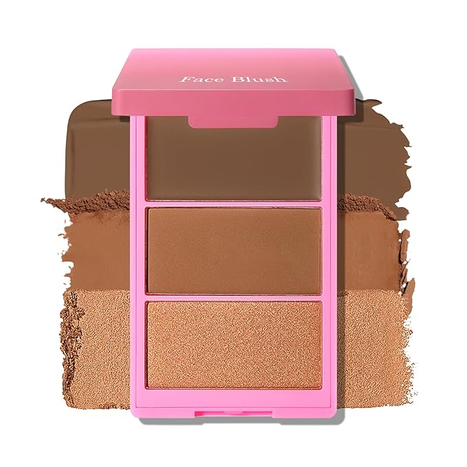 KYDA 3 Colors Blush Palette, All-In-One Face Maleup Palette, Matte Cheek Blusher Makeup, Multi-Finish Shimmery Blusher, Blendable Blush Highlighter Powder,06