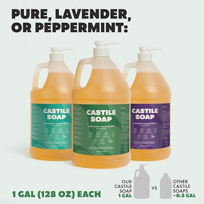 Unscented Castile Soap, Made in Greece, No Palm Oil, Vegan, Pure Organic Castile Soap Liquid - 1 Gallon Multipurpose - Perfect for Body, Bath, Home or Laundry, Professional Pump Included