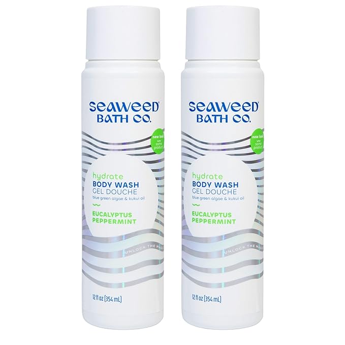 Seaweed Bath Co. Hydrate Body Wash - Eucalyptus Peppermint - Hydrating Foaming Cleanser with Nourishing Natural Ingredients - Vegan, Paraben and Sulfate Free Shower Gel - 12 oz (Pack of 2)