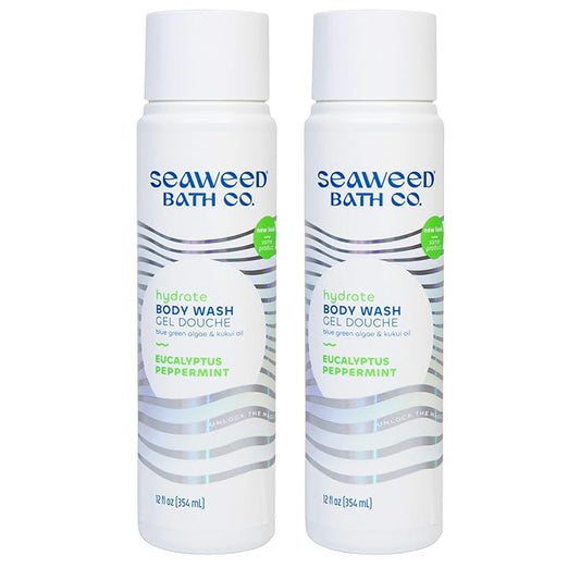 Seaweed Bath Co. Hydrate Body Wash - Eucalyptus Peppermint - Hydrating Foaming Cleanser with Nourishing Natural Ingredients - Vegan, Paraben and Sulfate Free Shower Gel - 12 oz (Pack of 2)