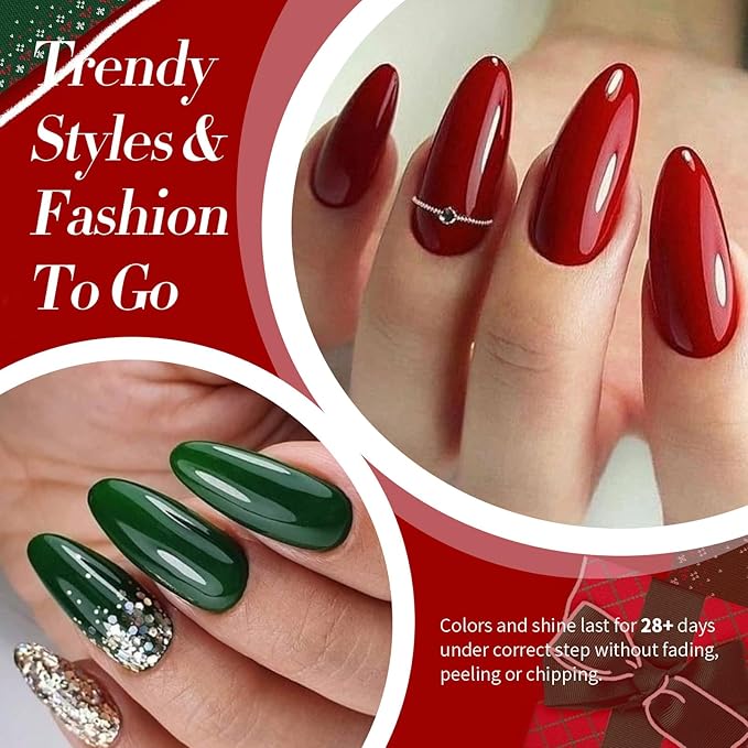 Born Pretty Christmas Nail Polish Set,6 Colors Red Green Sparkle Glitter Gold Silver Quick Dry Nail Polish Christmas Fast Drying Fingernail Lacquer Nail Art Design Manicure Salon DIY Home