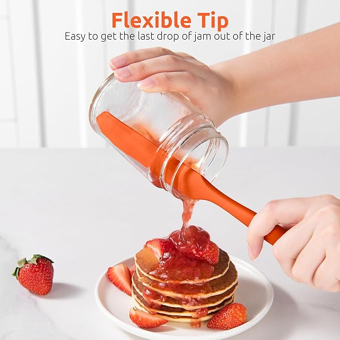 U-Taste Skinny Silicone Jar Spatula: 600ºF Heat-Resistant Food-Grade 10in Long Narrow Sourdough Stirring Stick, Seamless Flexible Peanut Butter Spreader for Scraping Icing Bread Cream, Jam (Orange)