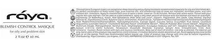 Raya Blemish Control Masque (709) | European Facial Treatment Mask for Oily and Break-Out Skin | Helps Calm Inflammations and Minimize Pores