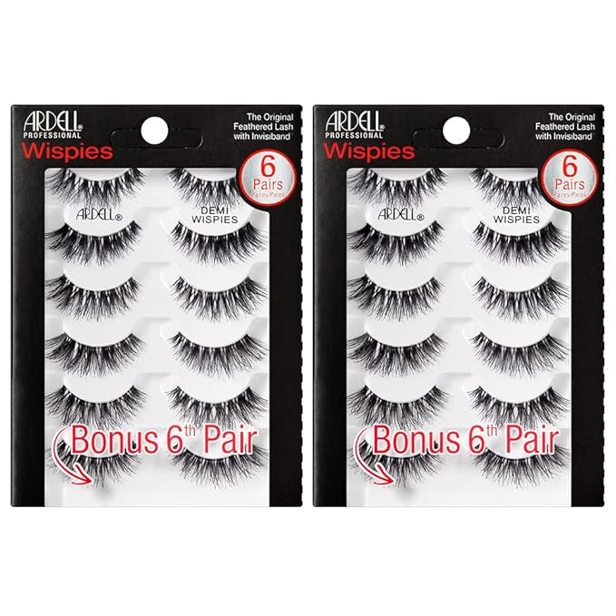 Ardell Demi Wispies False Eyelashes Multipack – Natural Lashes Wispy with Invisiband for Lightweight Comfort, 6 Pairs, 2 Pack