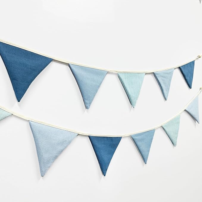 2 Strings Blue Pennant Banner Flags Nursery Garland Royal Linen Fabric Triangle Bunting Streamers for Baby's Room Decor Kids Boys Nautical Birthday Baby Shower Boho Wedding Event Party Decorations