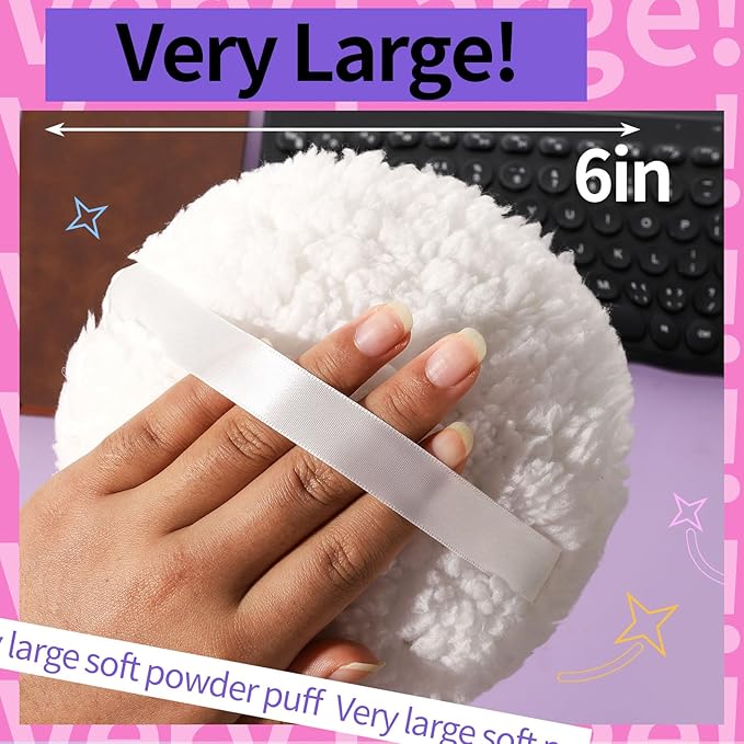 6" Body Powder Puff, Powder Puff for Body Powder and Container, Fluffy Soft Large Powder Puff for Dusting White