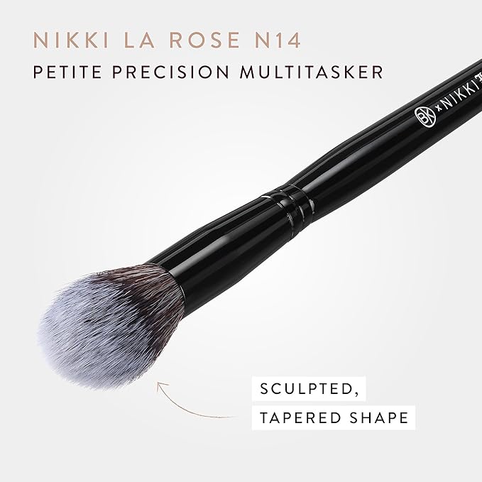 BK BEAUTY - NIKKI LA ROSE N14 PETITE PRECISION CONCEALER BRUSH - Multi-Tasking Tapered Makeup Brush for Under-Eye, Concealer, Powder, & Small Areas