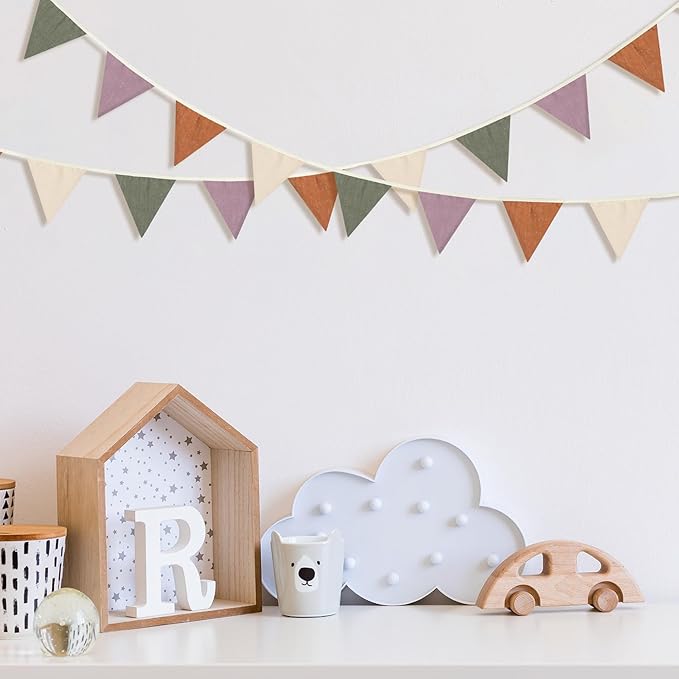 VitalCozy 17 ft Pennant Banner Flags, 2 Pcs Nursery Garland Triangle Bunting Flag Double Side Baby Banner for Boho Decor Baby Shower Birthday Wedding Party Event, Each 8.5 ft(Warm Colors)